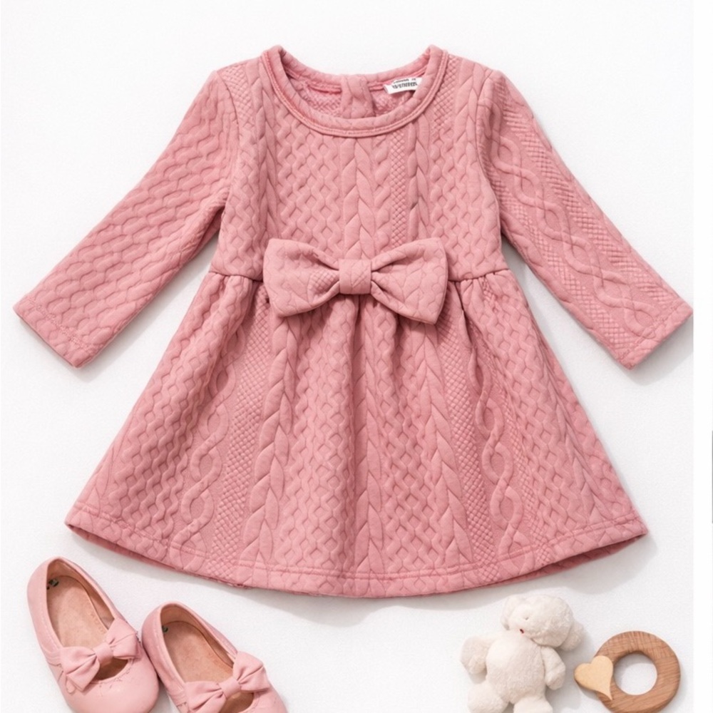 PatPat Pink Quilted Bow Dress for Kids